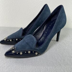 Tory Burch Studded Blue Suede Pointed Toe 3 inch Heels Shoes Size 5M